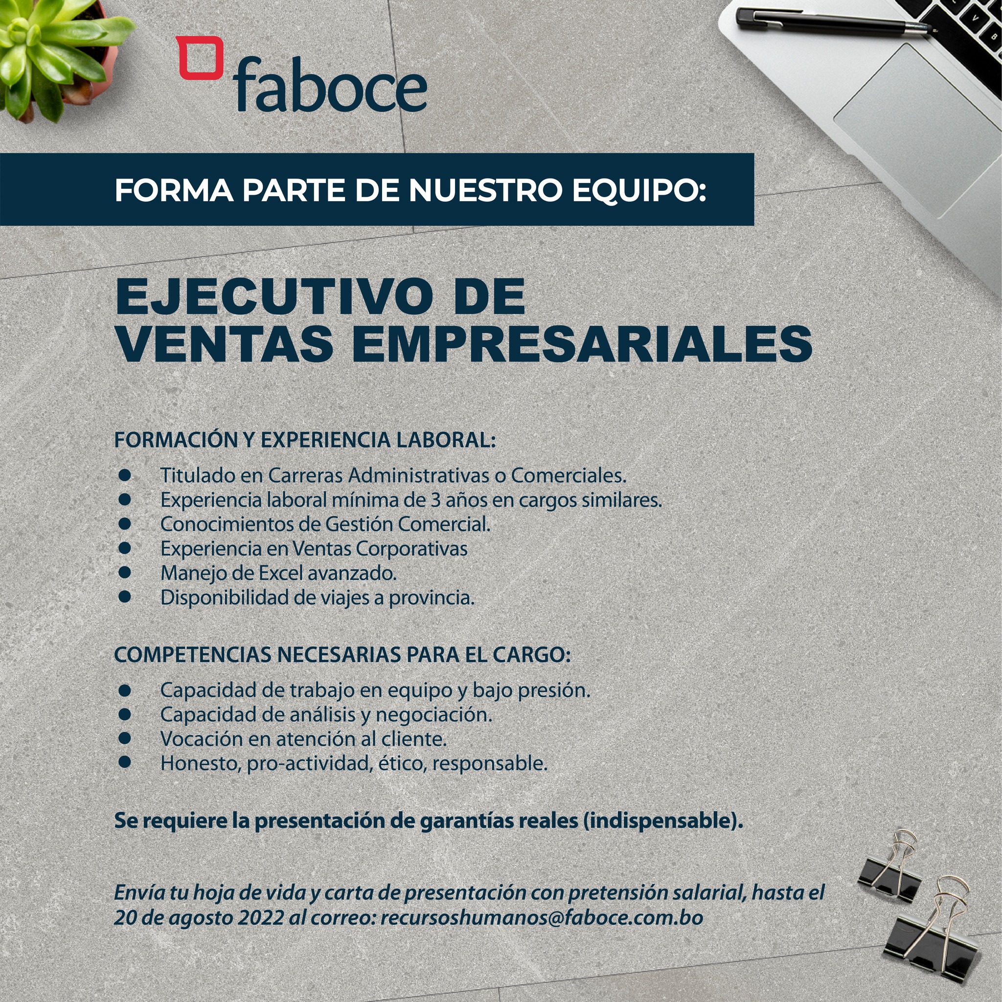 Ejecutivo De Ventas Empresariales Trabajando Bolivia 